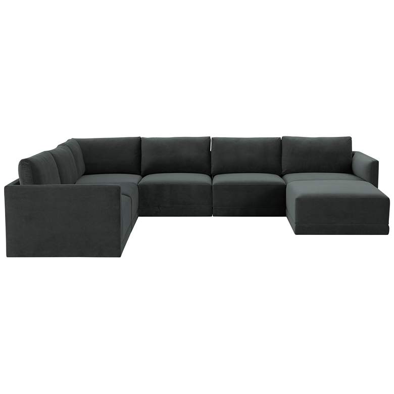 Image 4 Willow Modular Charcoal Velvet Fabric Chaise Sectional more views