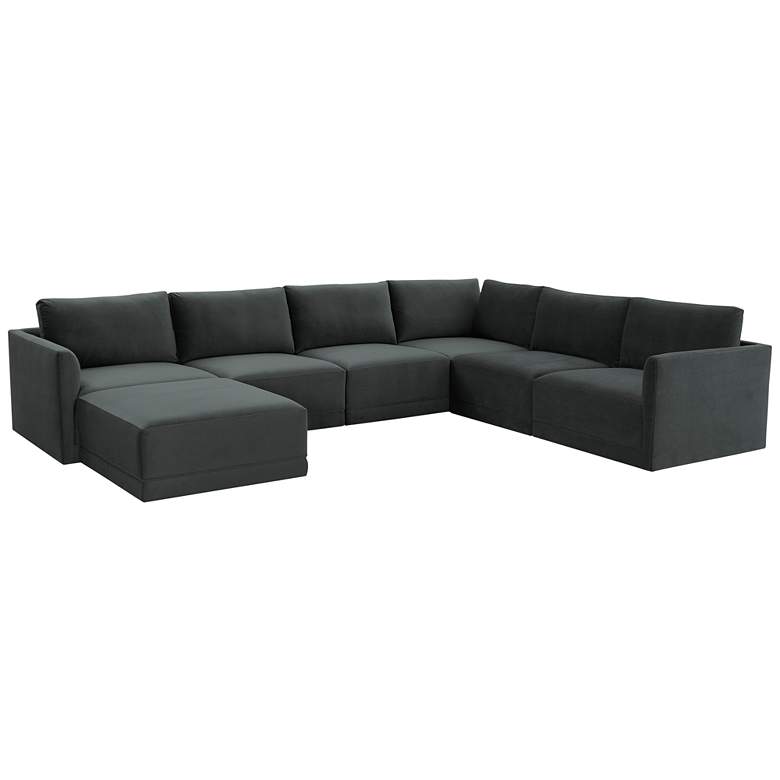 Image 6 Willow Modular Charcoal Velvet Fabric Chaise Sectional more views