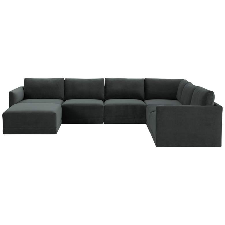 Image 7 Willow Modular Charcoal Velvet Fabric Chaise Sectional more views