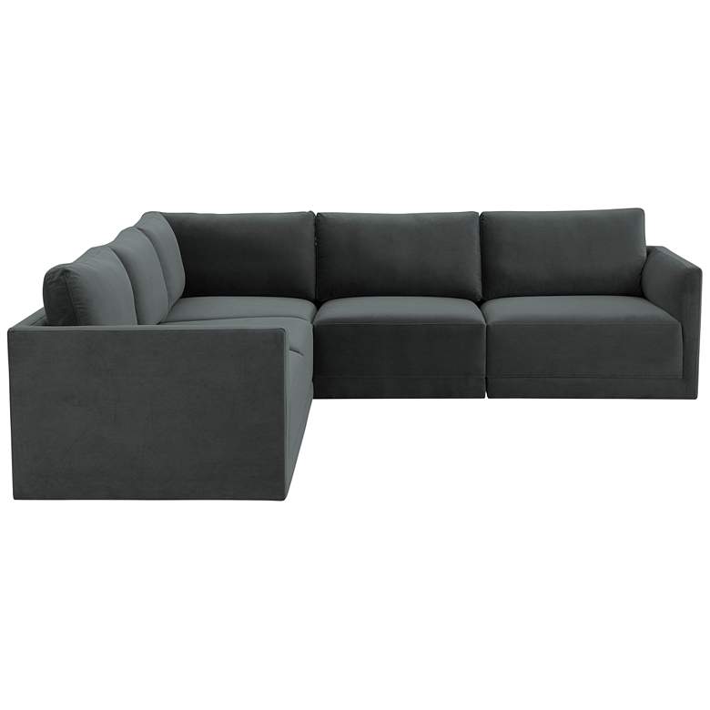 Image 4 Willow Modular Charcoal Velvet Fabric L-Sectional more views
