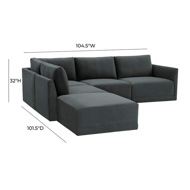Image 6 Willow Modular Charcoal Velvet Fabric LAF Sectional more views