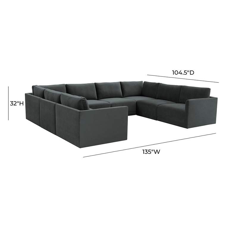 Image 6 Willow Modular Charcoal Velvet Fabric Large U-sectional more views