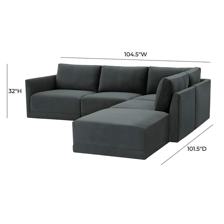 Image 6 Willow Modular Charcoal Velvet Fabric RAF Sectional more views