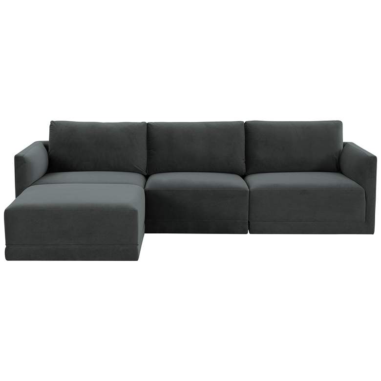 Image 4 Willow Modular Charcoal Velvet Fabric Sectional more views
