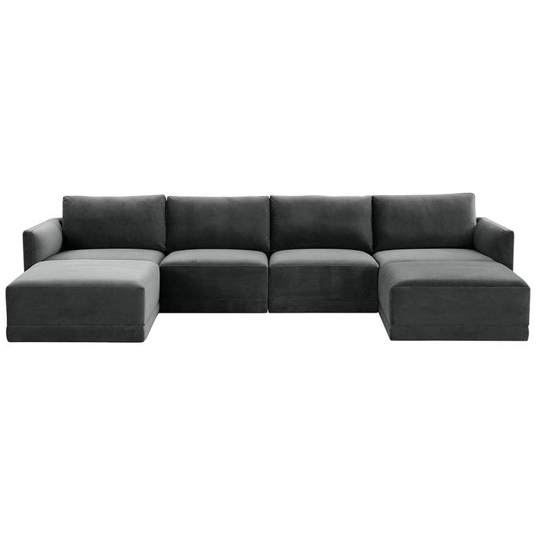 Image 4 Willow Modular Charcoal Velvet Fabric U-sectional more views