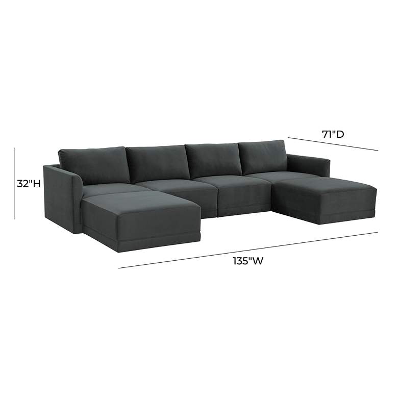 Image 6 Willow Modular Charcoal Velvet Fabric U-sectional more views