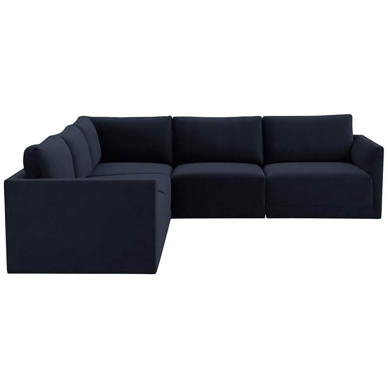 Image 4 Willow Modular Navy Velvet Fabric L-Sectional more views