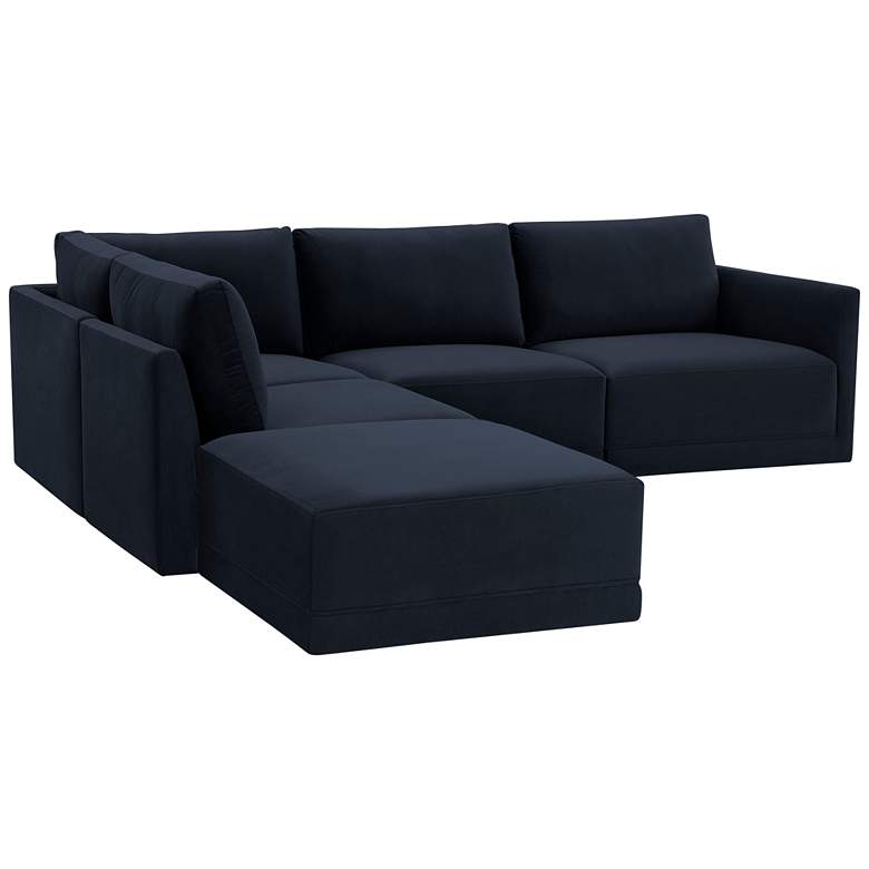 Image 1 Willow Modular Navy Velvet Fabric LAF Sectional