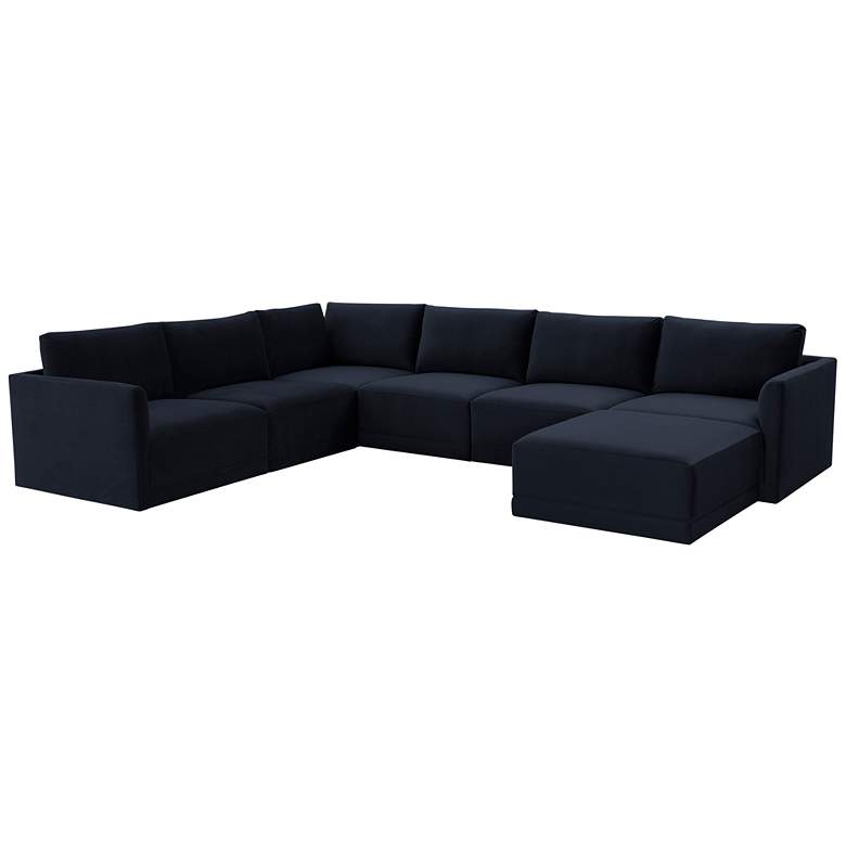 Image 1 Willow Modular Navy Velvet Fabric Large Chaise Sectional