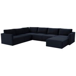 Willow Modular Navy Velvet Fabric Large Chaise Sectional