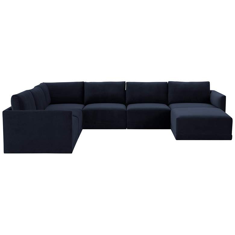 Image 4 Willow Modular Navy Velvet Fabric Large Chaise Sectional more views