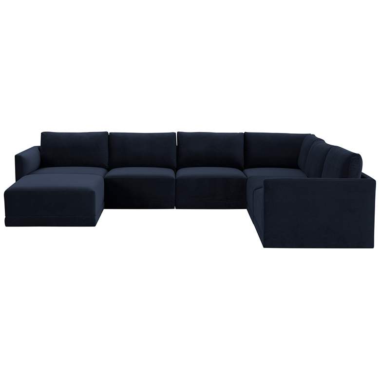 Image 7 Willow Modular Navy Velvet Fabric Large Chaise Sectional more views