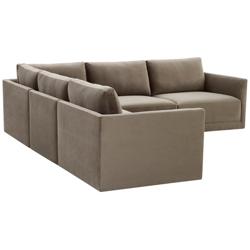 Willow Modular Taupe Velvet Fabric L-Sectional