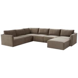 Willow Modular Taupe Velvet Fabric Large Chaise Sectional