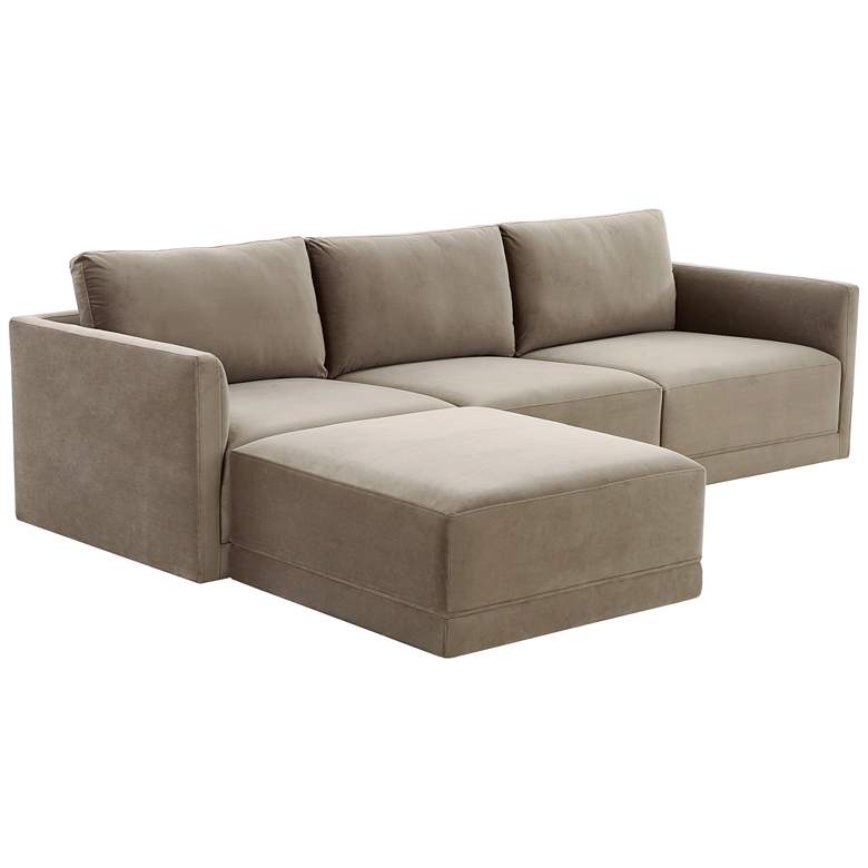 Image 1 Willow Modular Taupe Velvet Fabric Sectional