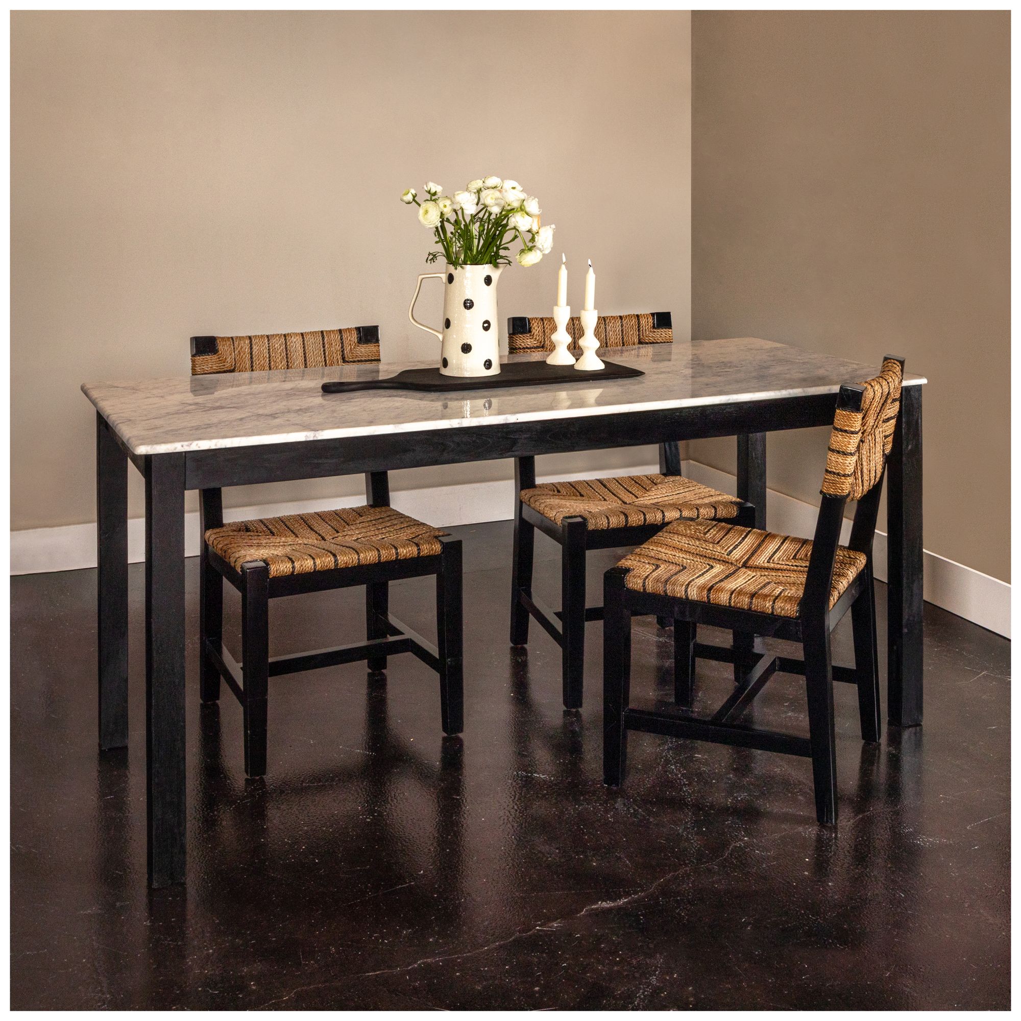 Image 2 Willowbrook Solid Wood and Rope Dining Chair, Black Set of 2 more views