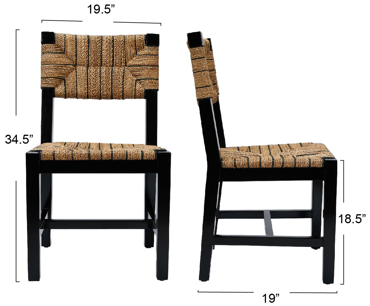 Image 3 Willowbrook Solid Wood and Rope Dining Chair, Black Set of 2 more views