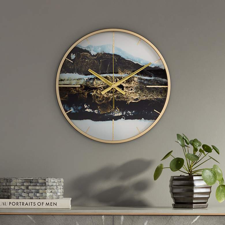 Image 1 Willowra Black and Gold 14 1/2 inch Round Wall Clock