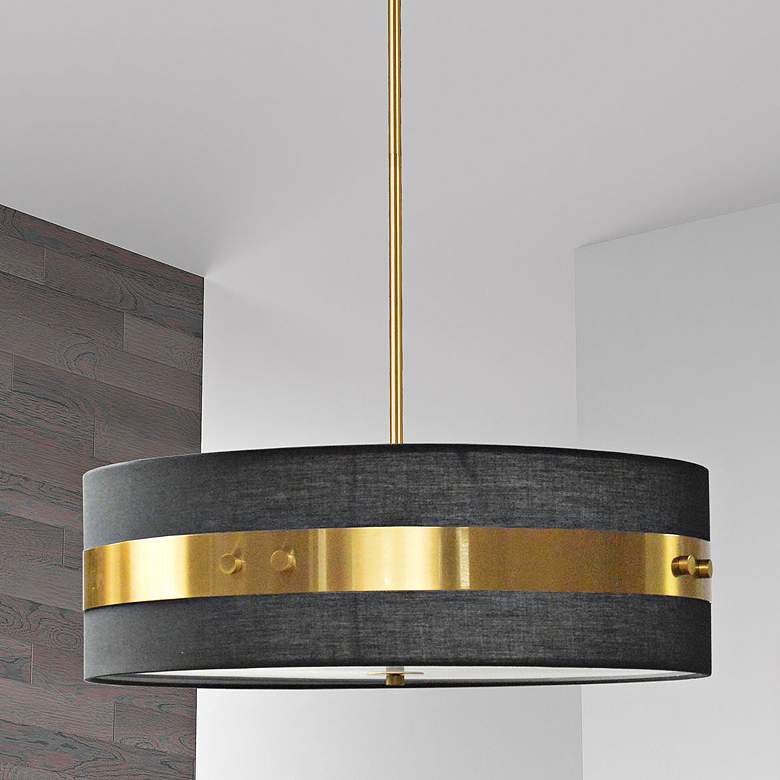 Image 1 Willshire 22"W Aged Brass Pendant Light w/ Black Drum Shade