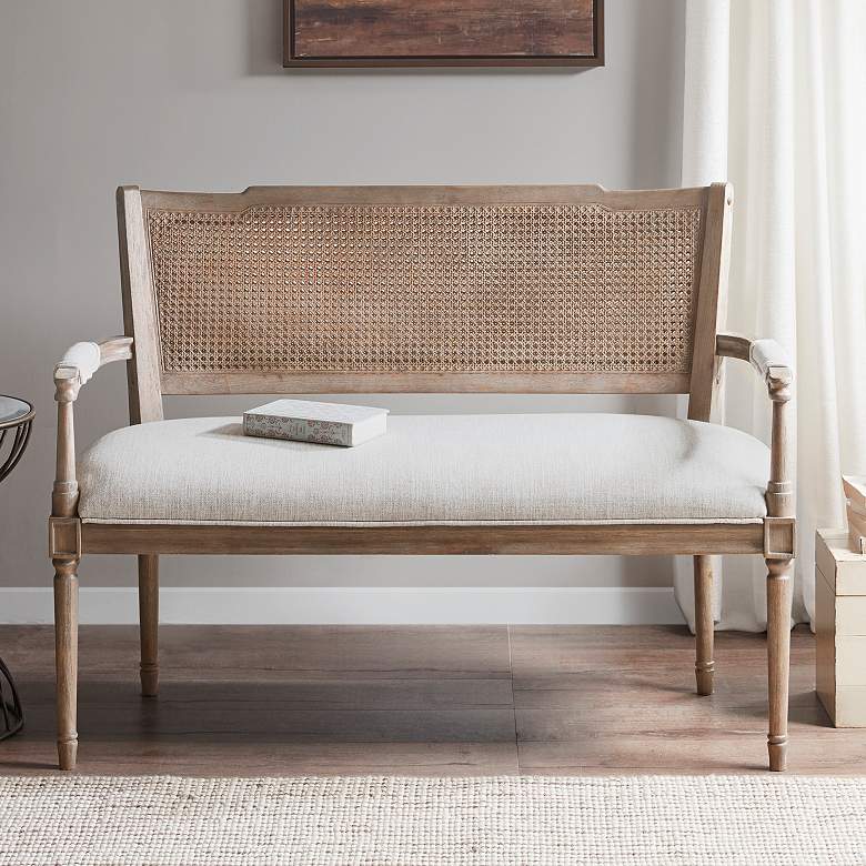 Image 1 Willshire 47 1/4" Wide Beige and Natural Rattan Settee