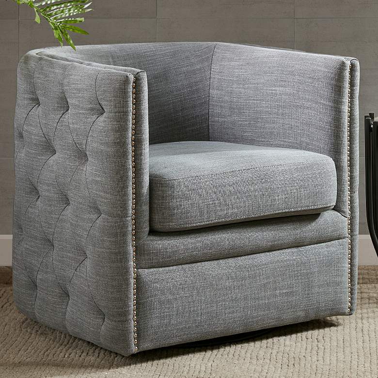 Image 1 Wilmette Slate Tufted Fabric Barrel Swivel Accent Chair