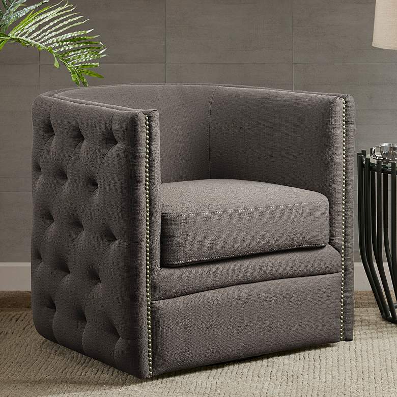 Image 1 Wilmette Taupe Accent Fabric Swivel Barrel Chair