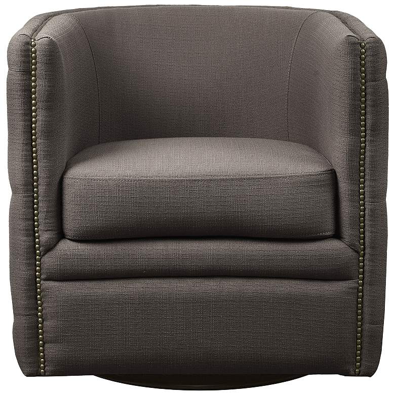 Image 7 Wilmette Taupe Accent Fabric Swivel Barrel Chair more views