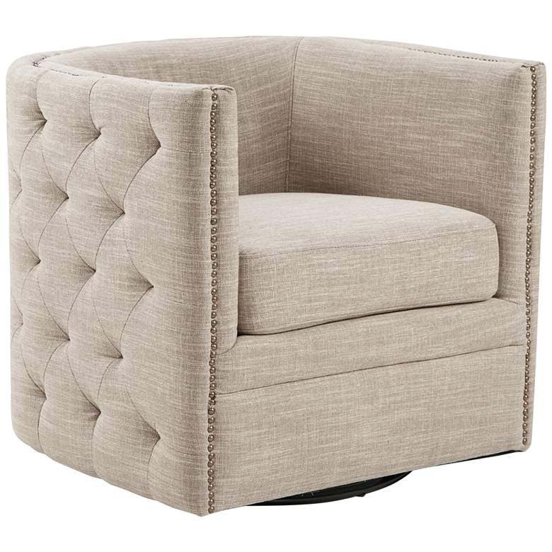 Image 2 Wilmette Taupe Tufted Fabric Barrel Swivel Accent Chair