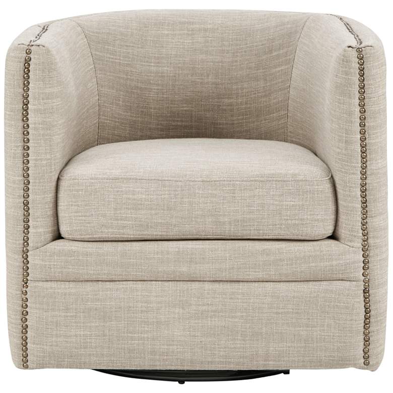 Image 5 Wilmette Taupe Tufted Fabric Barrel Swivel Accent Chair more views