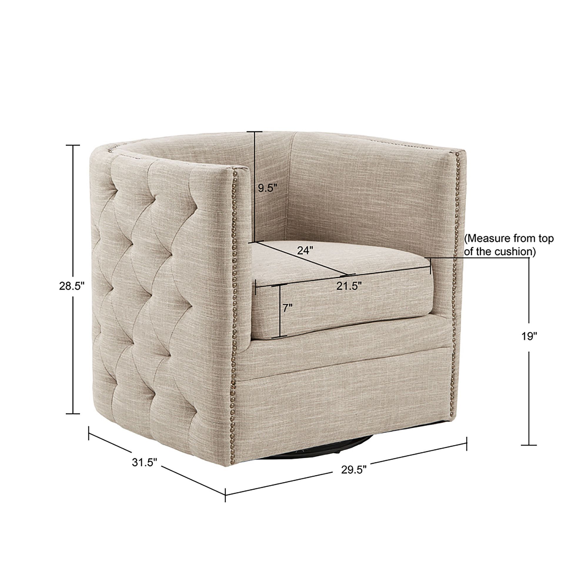 Wilmette Taupe Tufted Fabric Barrel Swivel Accent Chair