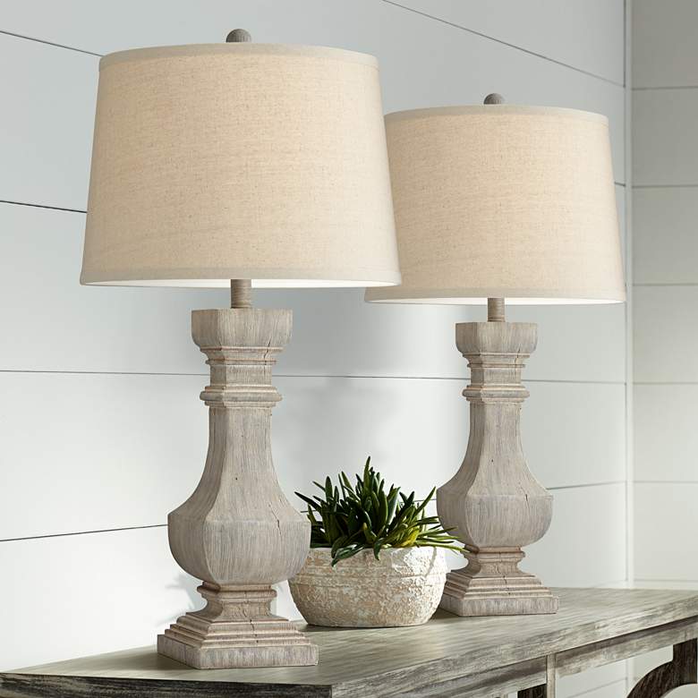 Wilmington Gray Wash Poly Wood Table Lamps Set of 2