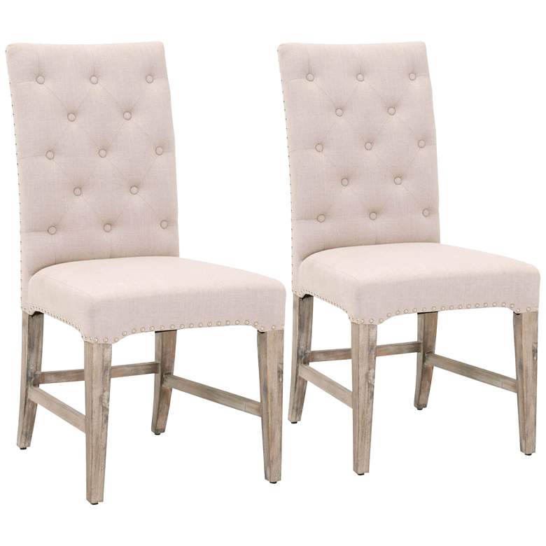 Image 1 Wilshire Stone w/ Natural Gray Tufted Dining Chairs Set of 2