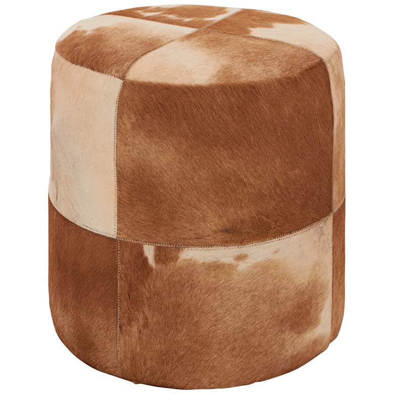 Image 1 Wilson 17" High Brown and Ivory Leather Hide Round Ottoman