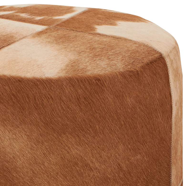 Image 2 Wilson 17" High Brown and Ivory Leather Hide Round Ottoman more views