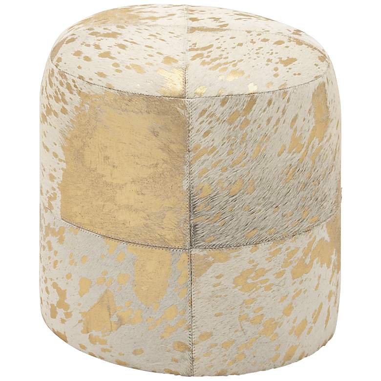 Image 1 Wilson 17" High Gold and White Leather Round Ottoman