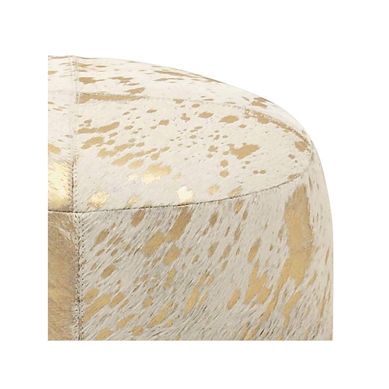 Image 2 Wilson 17" High Gold and White Leather Round Ottoman more views
