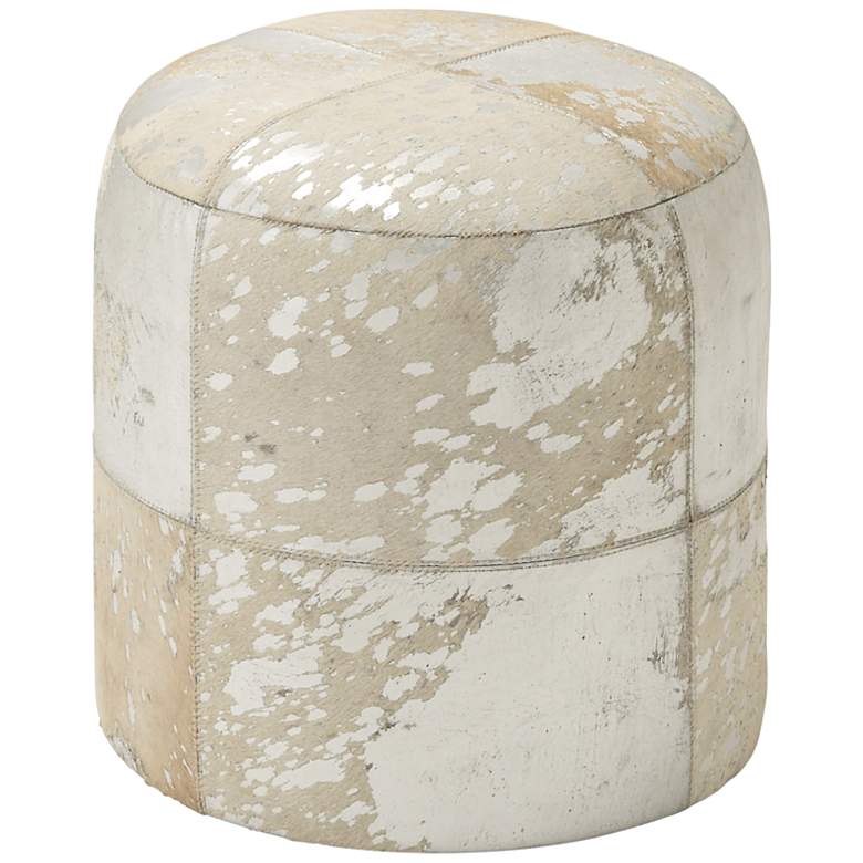 Image 1 Wilson 17" High Silver and White Leather Round Ottoman