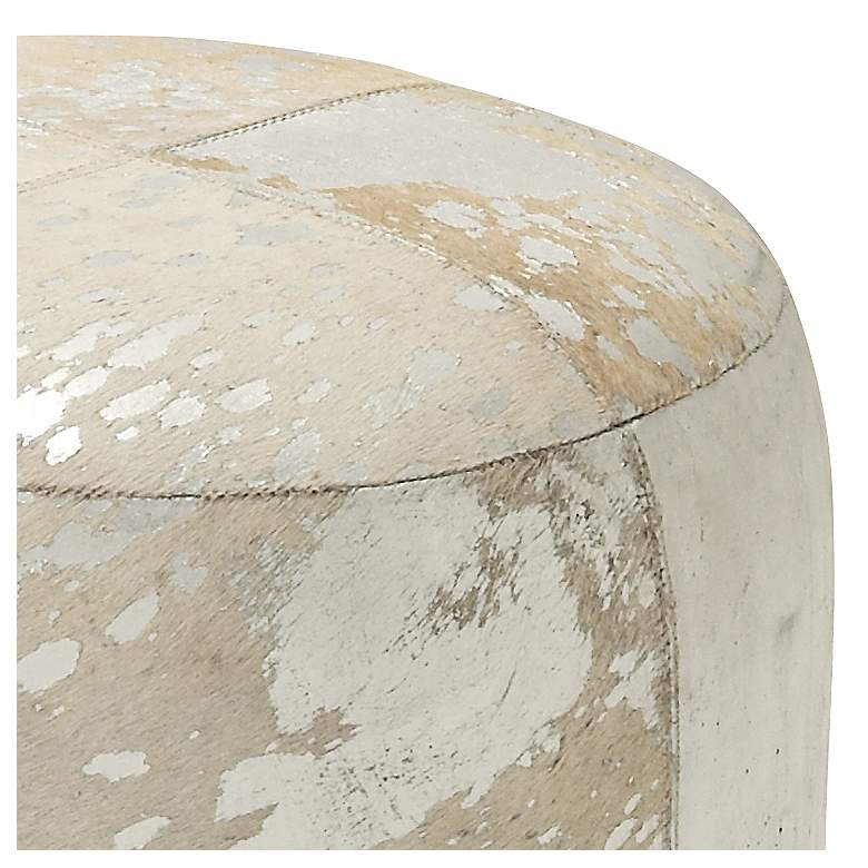 Image 2 Wilson 17" High Silver and White Leather Round Ottoman more views