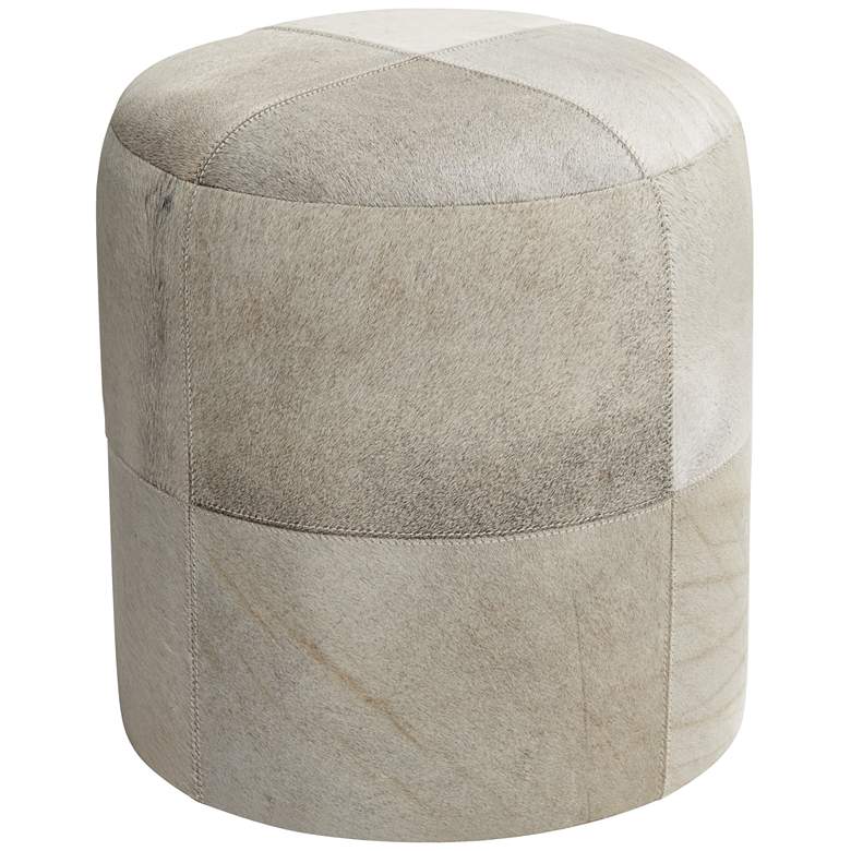 Image 5 Wilson 17" High Smoke Gray and Brown Leather Hide Round Ottoman more views