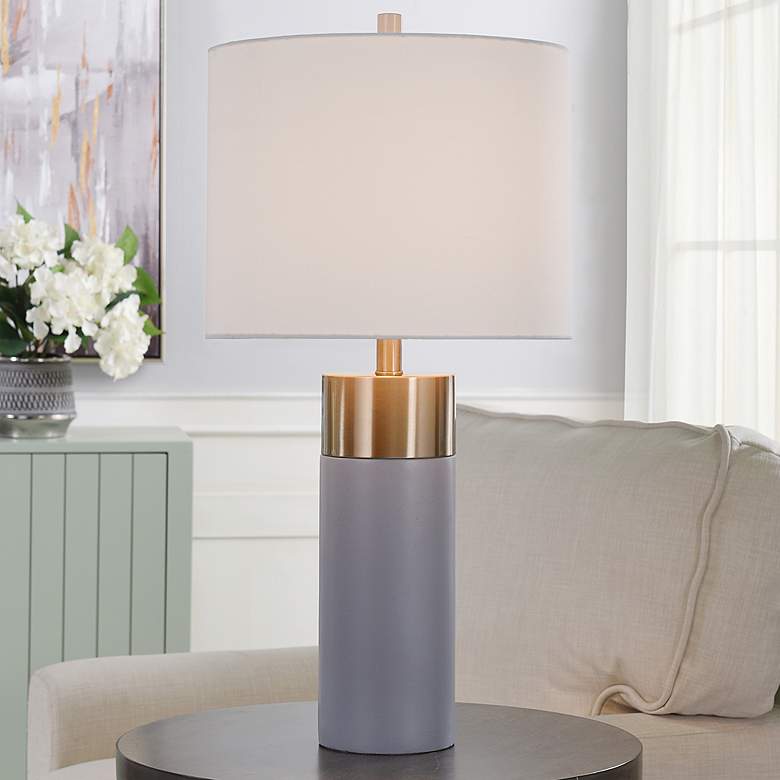 Image 1 Wilson 27 3/4 inch Modern Soft Brass and Natural Concrete Table Lamp