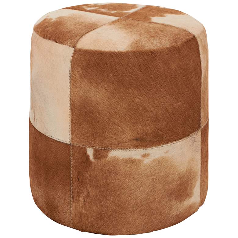 Image 1 Wilson Brown and Ivory Leather Hide Round Ottoman