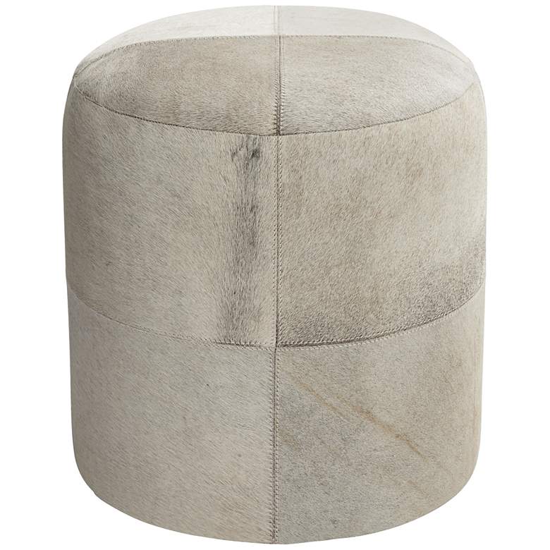 Image 2 Wilson Smoke Gray and Brown Leather Hide Round Ottoman