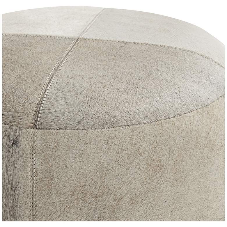 Image 3 Wilson Smoke Gray and Brown Leather Hide Round Ottoman more views