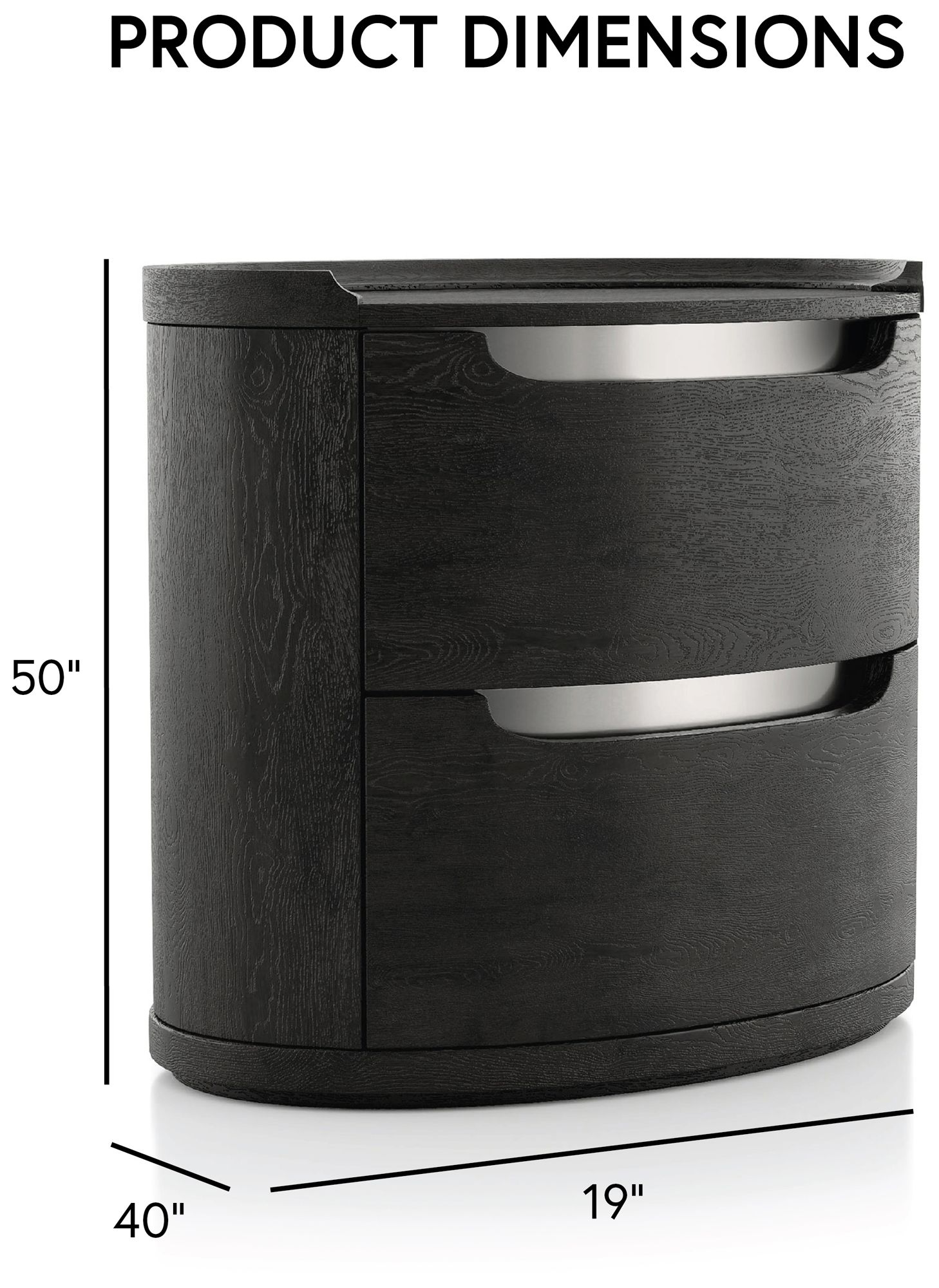 Wilter Modern Black 2-Drawer Nightstand with Stainless Steel Trim
