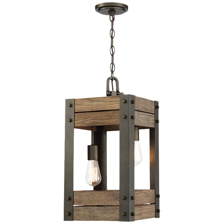 Image 1 Winchester; 2 Light; Pendant; Bronze/Aged Wood Finish