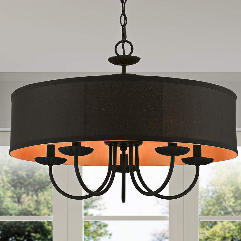 Image 2 Winchester 23" Wide Black 5-Light Drum Pendant