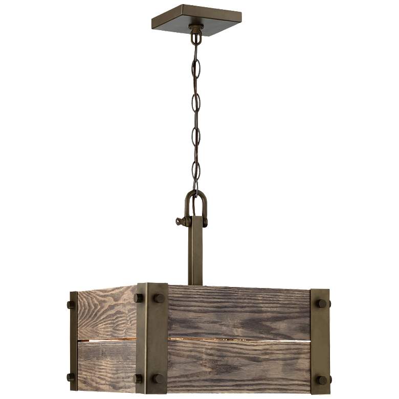 Image 1 Winchester; 4 Light; Square Pendant with Aged Wood