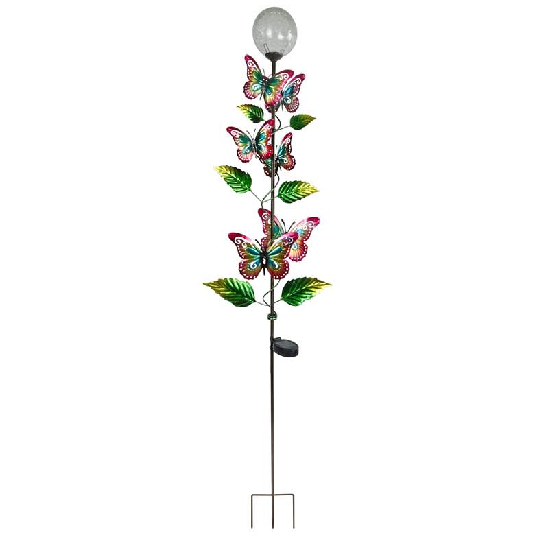 Image 1 Wind Spinning Butterflies 65 inch High Solar LED Garden Stake