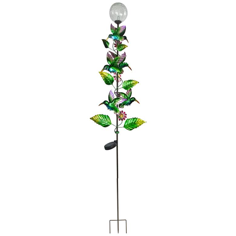 Image 1 Wind Spinning Hummingbirds 65 inch High Solar LED Garden Stake