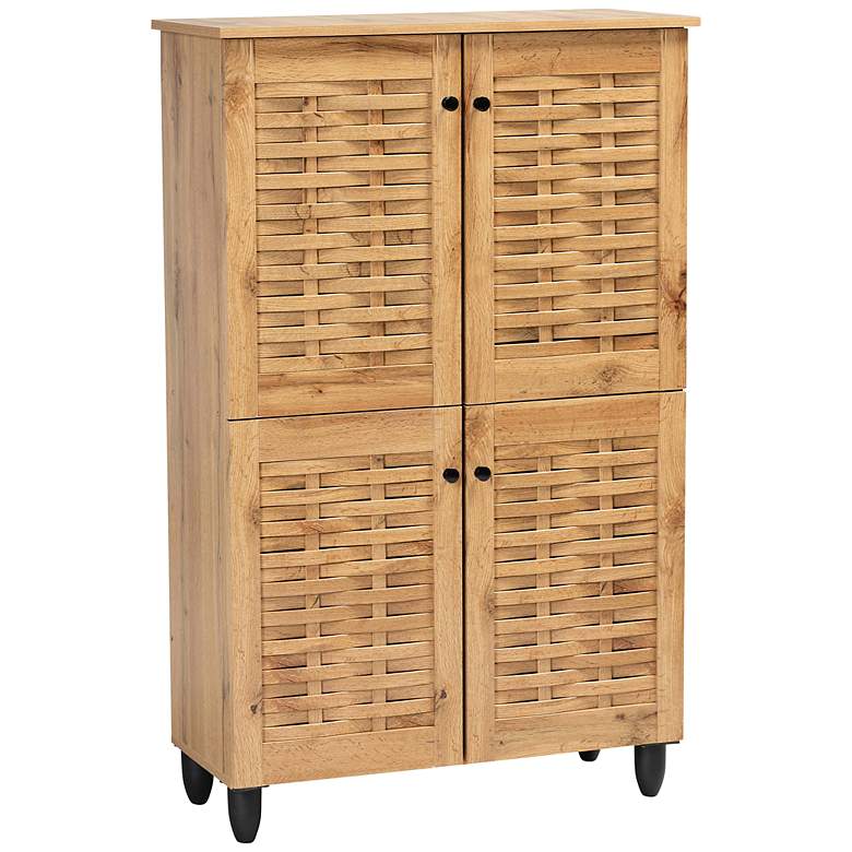 Image 2 Winda 30" Wide Oak Brown Wood 4-Door Shoe Storage Cabinet